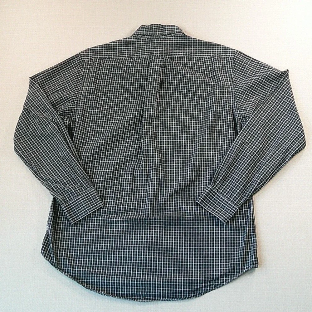 Ralph Lauren Button Down Shirt Mens Medium Black White Plaid Long Sleeve Cotton
